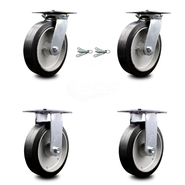 Service Caster 8 Inch Rubber on Aluminum Caster Set with Ball Bearing 2 Swivel Lock and 2 Rigid SCC-35S820-RAB-BSL-2-R-2